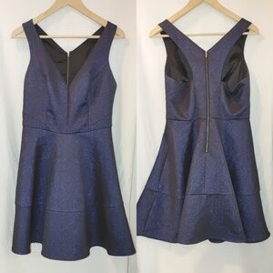 Express Purple Back Metallic Jacquard Racerback Flounce Fit Flare Party Dress 8